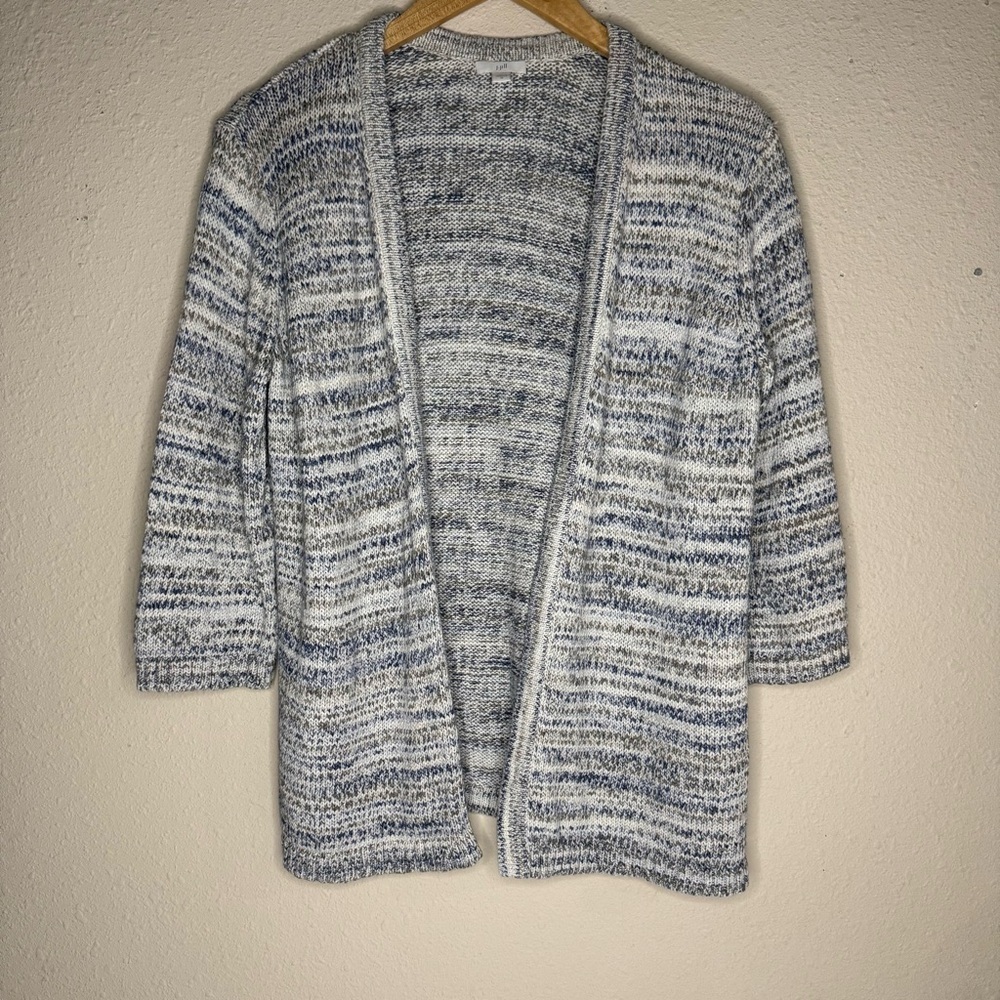 J. Jill Open Front Cardigan 100% Cotton Blue & Grey Speckled Women’s Size M